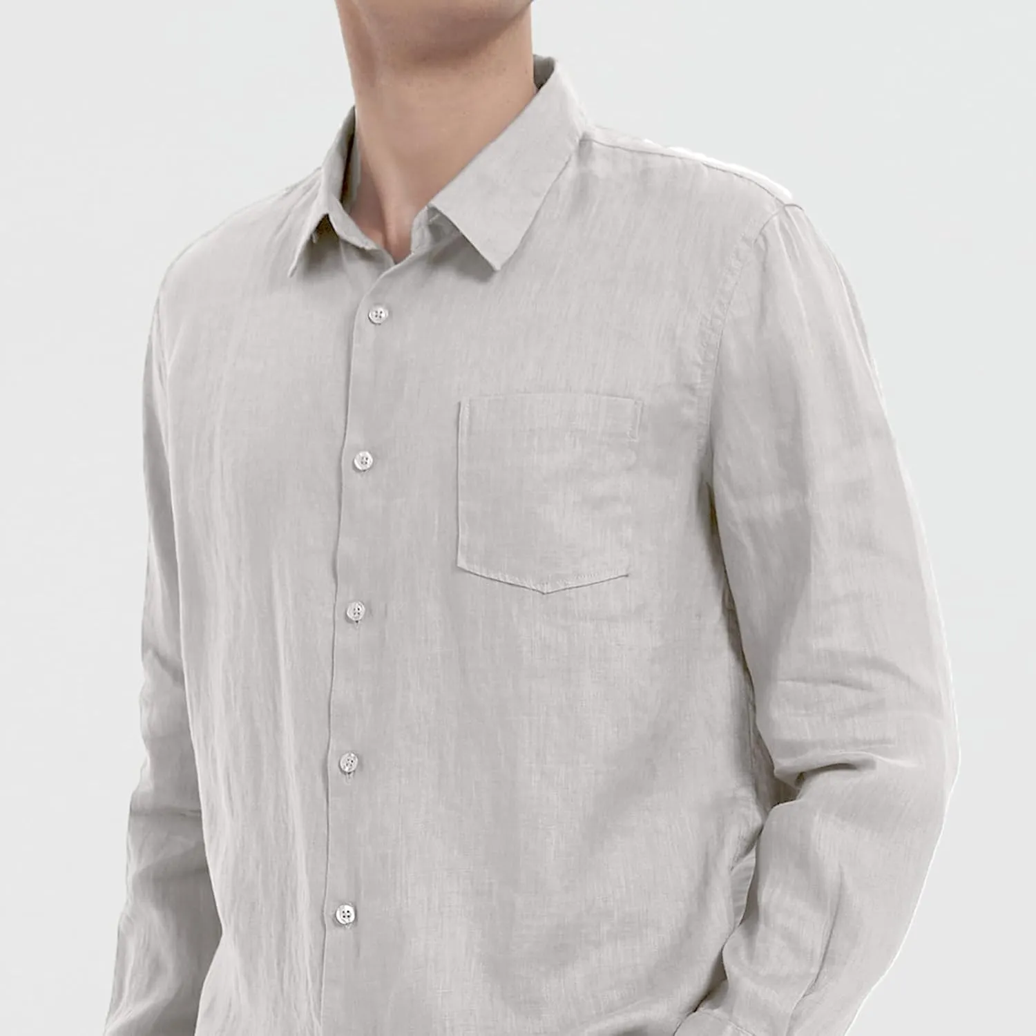Men's 100% Linen Shirt Casual Long Sleeve Button-Down Shirt for Men Lightweight Linen Shirt with Pockets