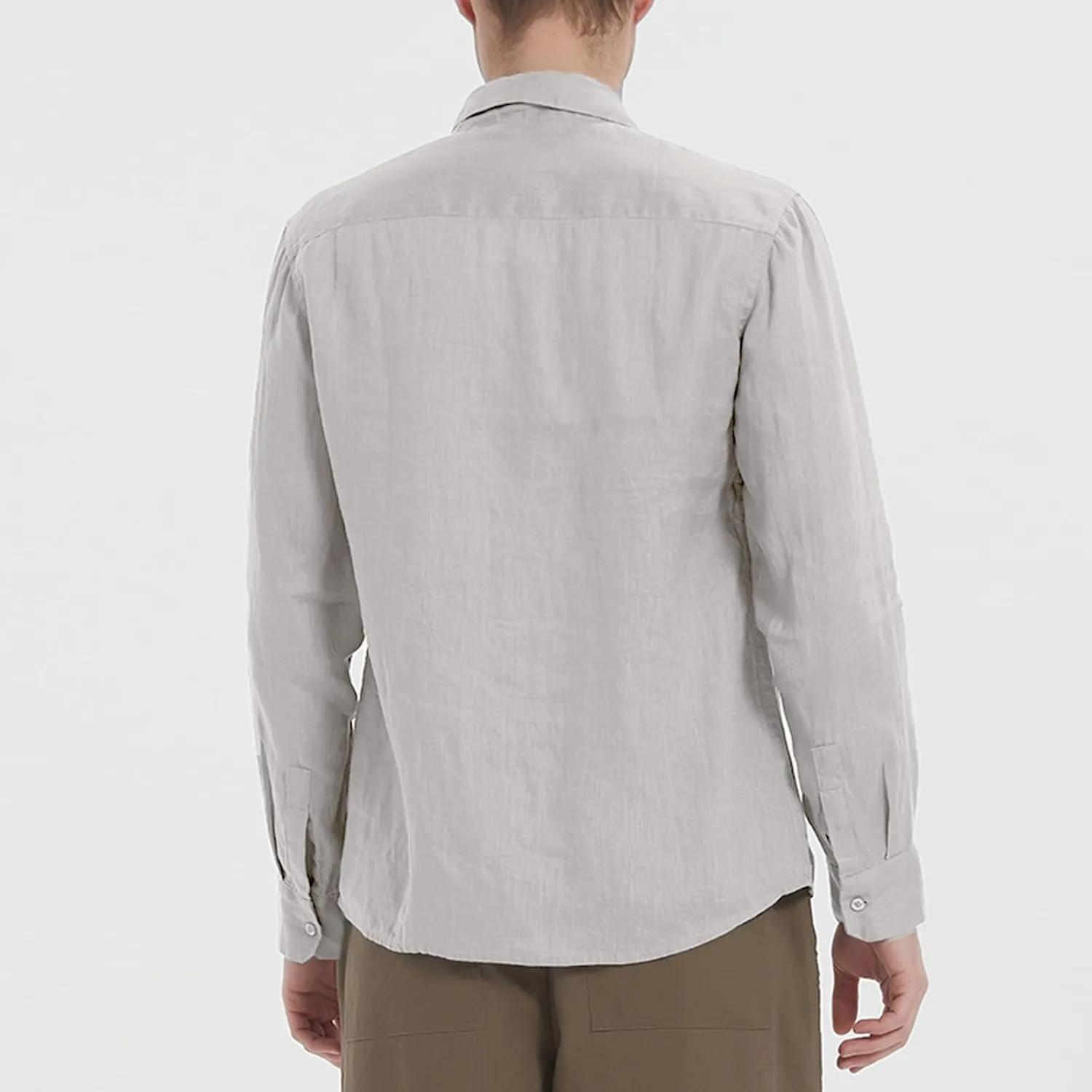 Men's 100% Linen Shirt Casual Long Sleeve Button-Down Shirt for Men Lightweight Linen Shirt with Pockets