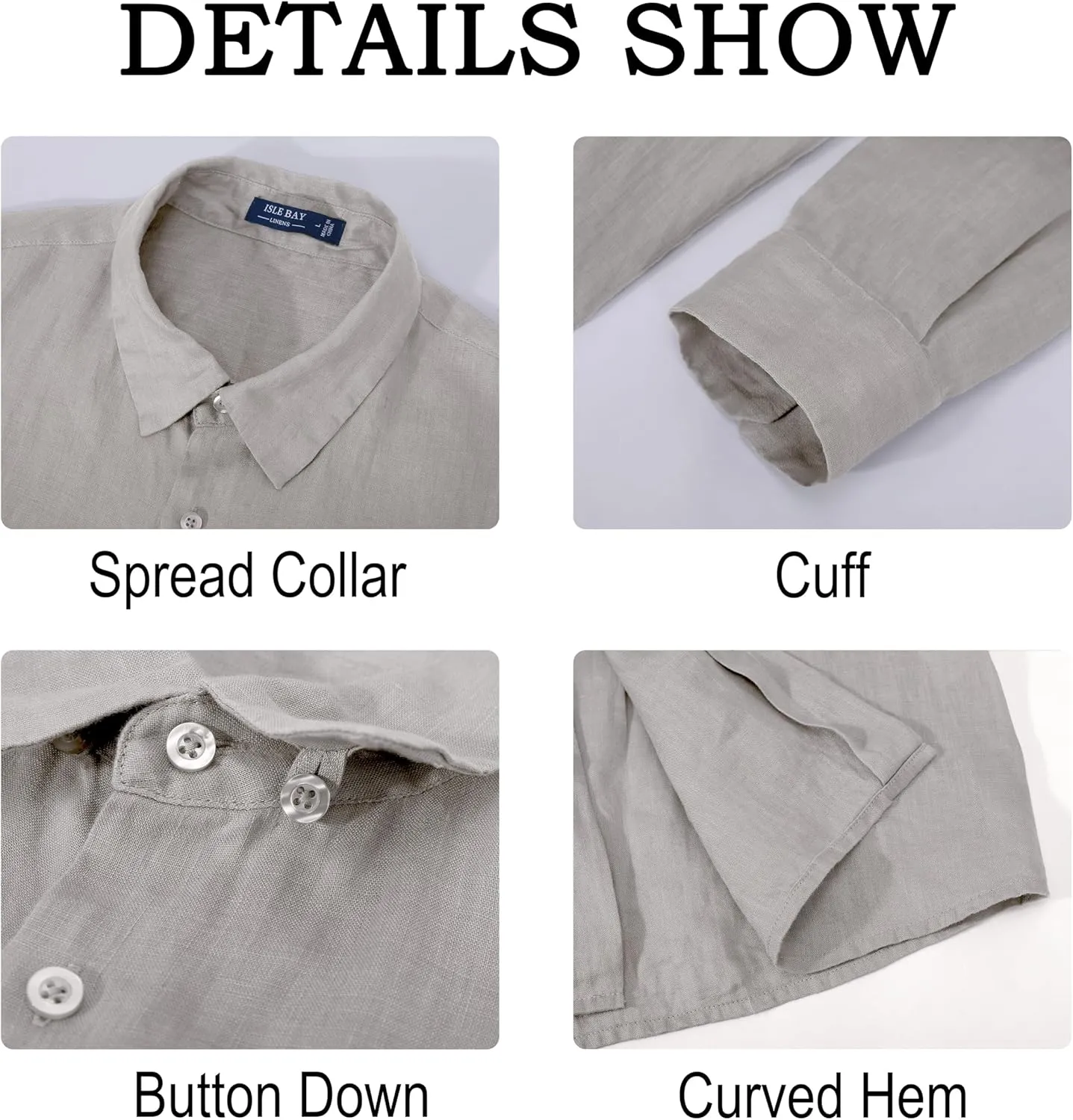 Men's 100% Linen Shirt Casual Long Sleeve Button-Down Shirt for Men Lightweight Linen Shirt with Pockets