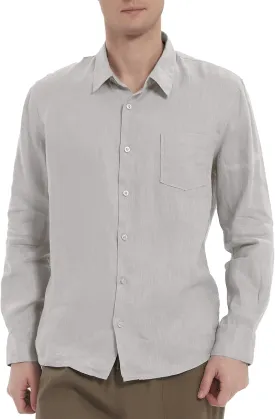 Men's 100% Linen Shirt Casual Long Sleeve Button-Down Shirt for Men Lightweight Linen Shirt with Pockets