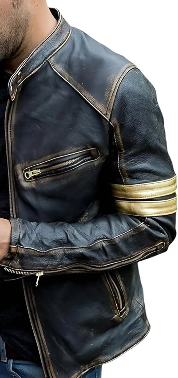 Mens Elite Vintage Motorcycle Caf Racer Jacket - Distressed Lambskin Leather Jacket