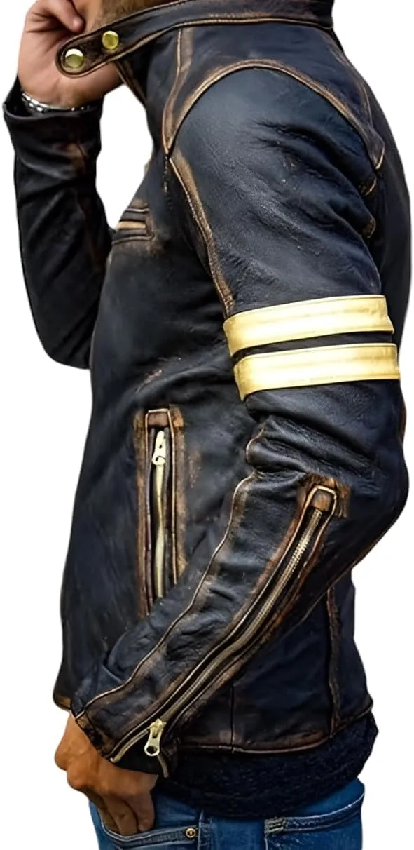 Mens Elite Vintage Motorcycle Caf Racer Jacket - Distressed Lambskin Leather Jacket