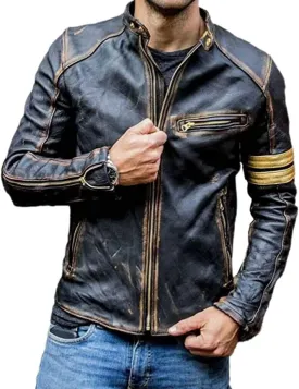 Mens Elite Vintage Motorcycle Caf Racer Jacket - Distressed Lambskin Leather Jacket