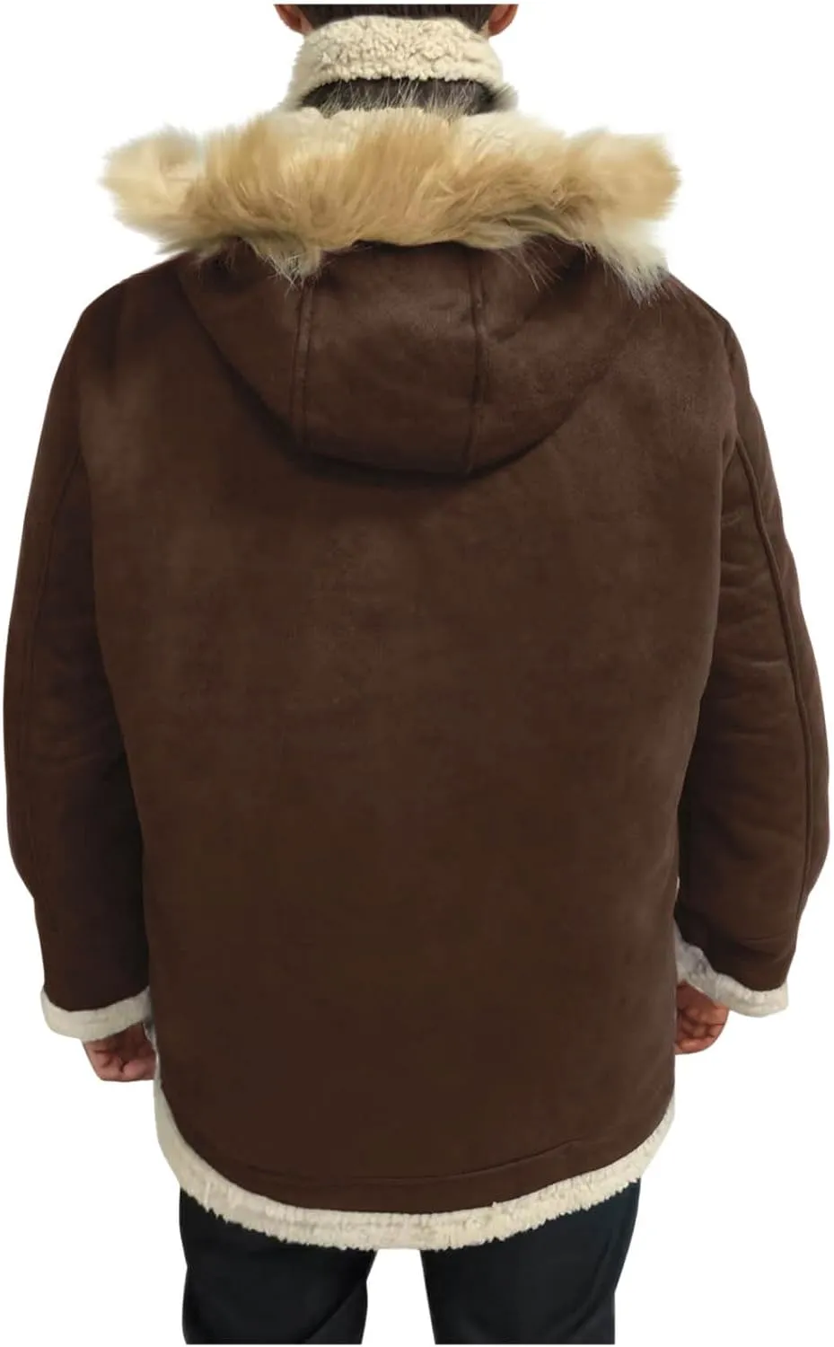 Men's Faux Leather Jacket Cozy Sherpa Fleece Lined Bomber Jackets Winter Suede Trench Coat with Faux Fur Trim Hood