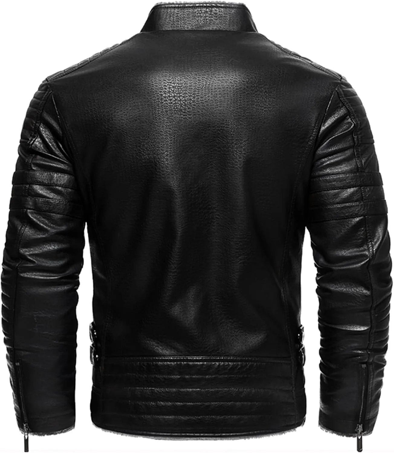 Men's Lamb Wool Bomber Coat Faux Leather Sherpa Fleece Lined Jackets Heavyweight Suede Warm Winter Biker Coat