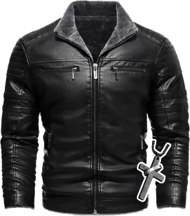 Men's Lamb Wool Bomber Coat Faux Leather Sherpa Fleece Lined Jackets Heavyweight Suede Warm Winter Biker Coat