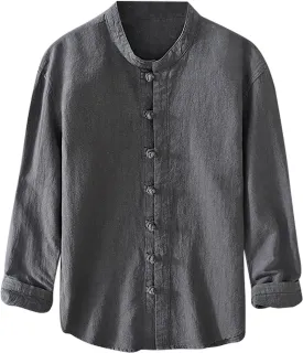 Mens Long Sleeve Linen Shirts Traditional Arts Kung Fu Tai Chi Classic Shirt Blouses Jackets Summer Casual Outfits