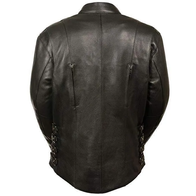 Milwaukee Leather MLL2520 Women's Racer Black Leather Jacket with Side Buckles and Gun Pockets