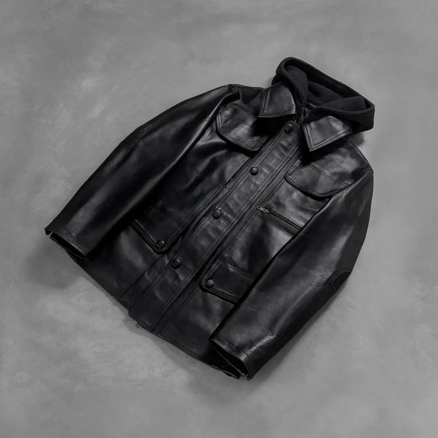Moulder Hooded Black Leather Jacket