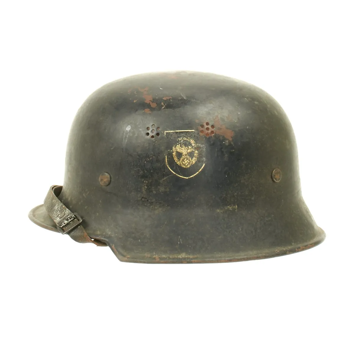 Original German WWII M34 Square Dip Civic Police Helmet - Double Decal