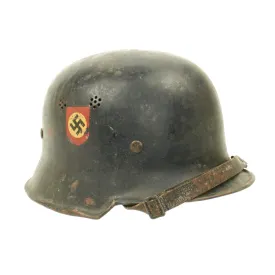 Original German WWII M34 Square Dip Civic Police Helmet - Double Decal