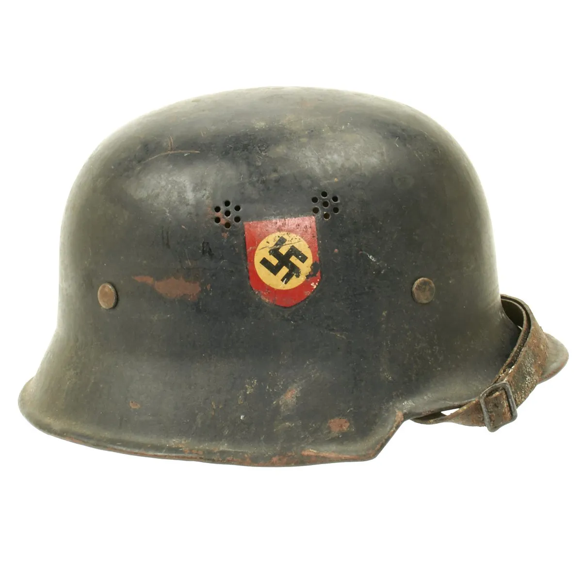 Original German WWII M34 Square Dip Civic Police Helmet - Double Decal