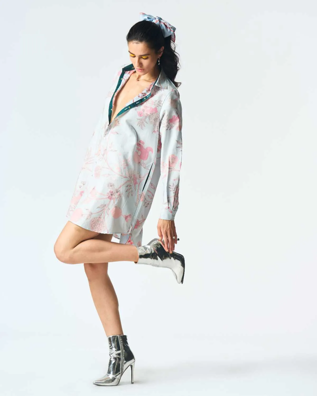 Oversized Shirt Cotton Silk Ice Blue