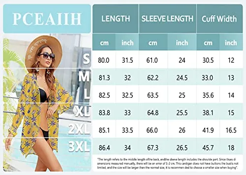 PCEAIIH Women's Floral Kimono Cardigans Chiffon Casual Loose Open Front Cover Ups Tops(Small, Black)