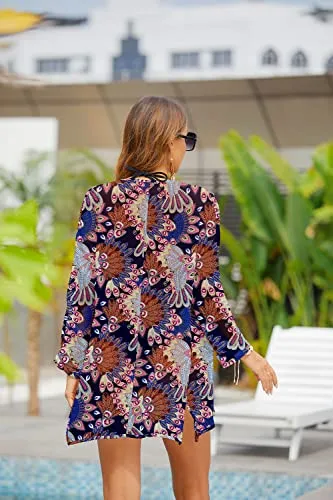 PCEAIIH Women's Floral Kimono Cardigans Chiffon Casual Loose Open Front Cover Ups Tops(Small, Black)