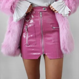 Pink Leather Mini Skirt