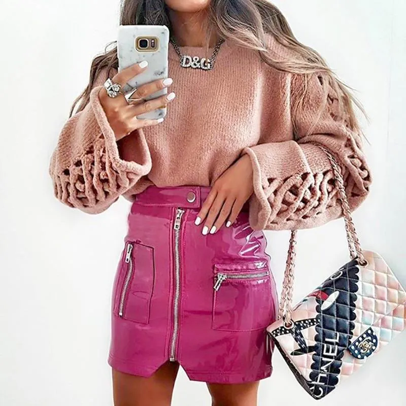 Pink Leather Mini Skirt