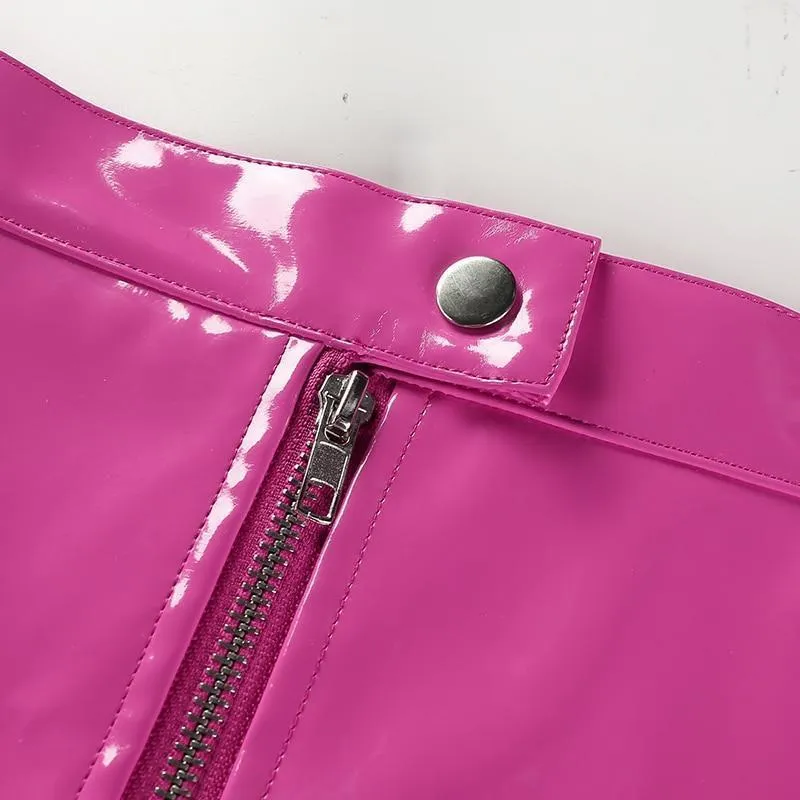 Pink Leather Mini Skirt