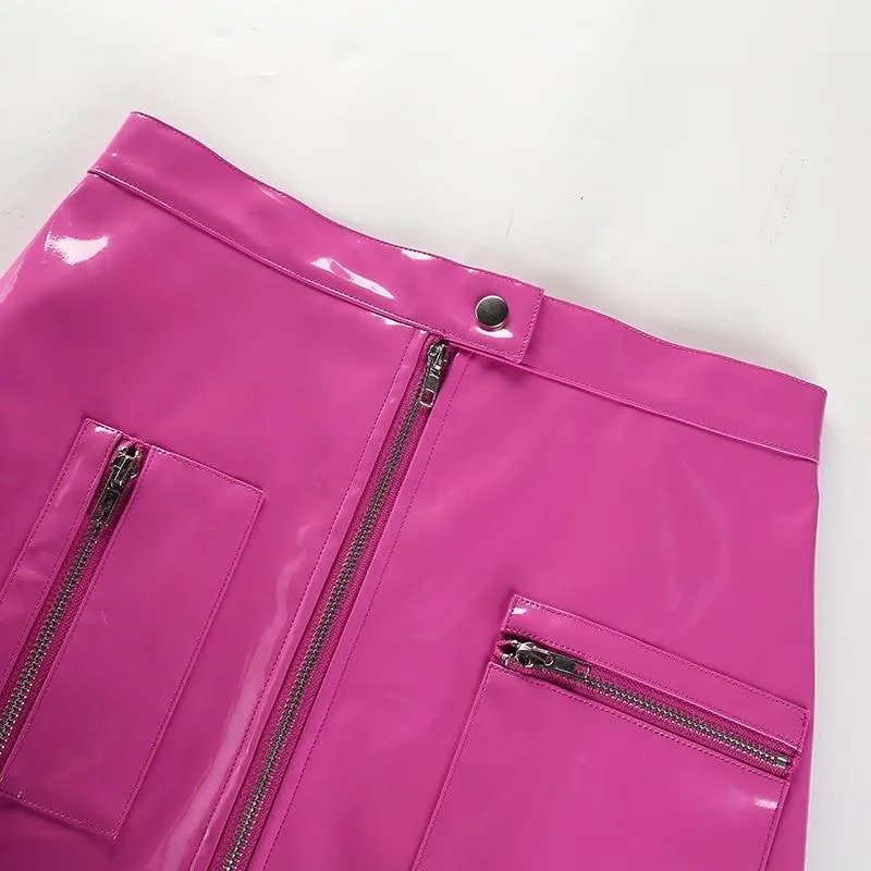 Pink Leather Mini Skirt