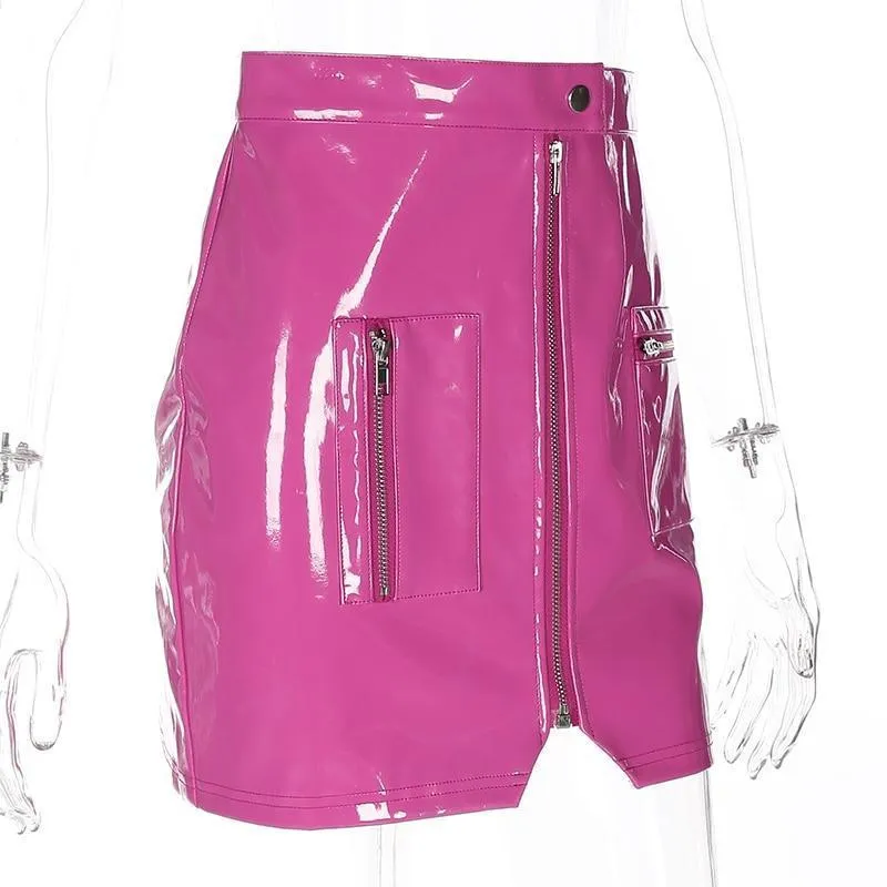 Pink Leather Mini Skirt