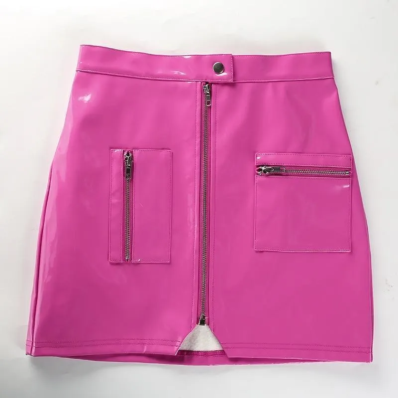 Pink Leather Mini Skirt