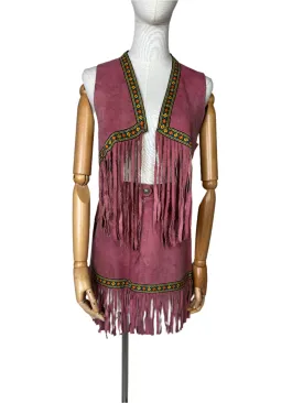 Pink Suede Fringed Western Mini Skirt Set 1960s