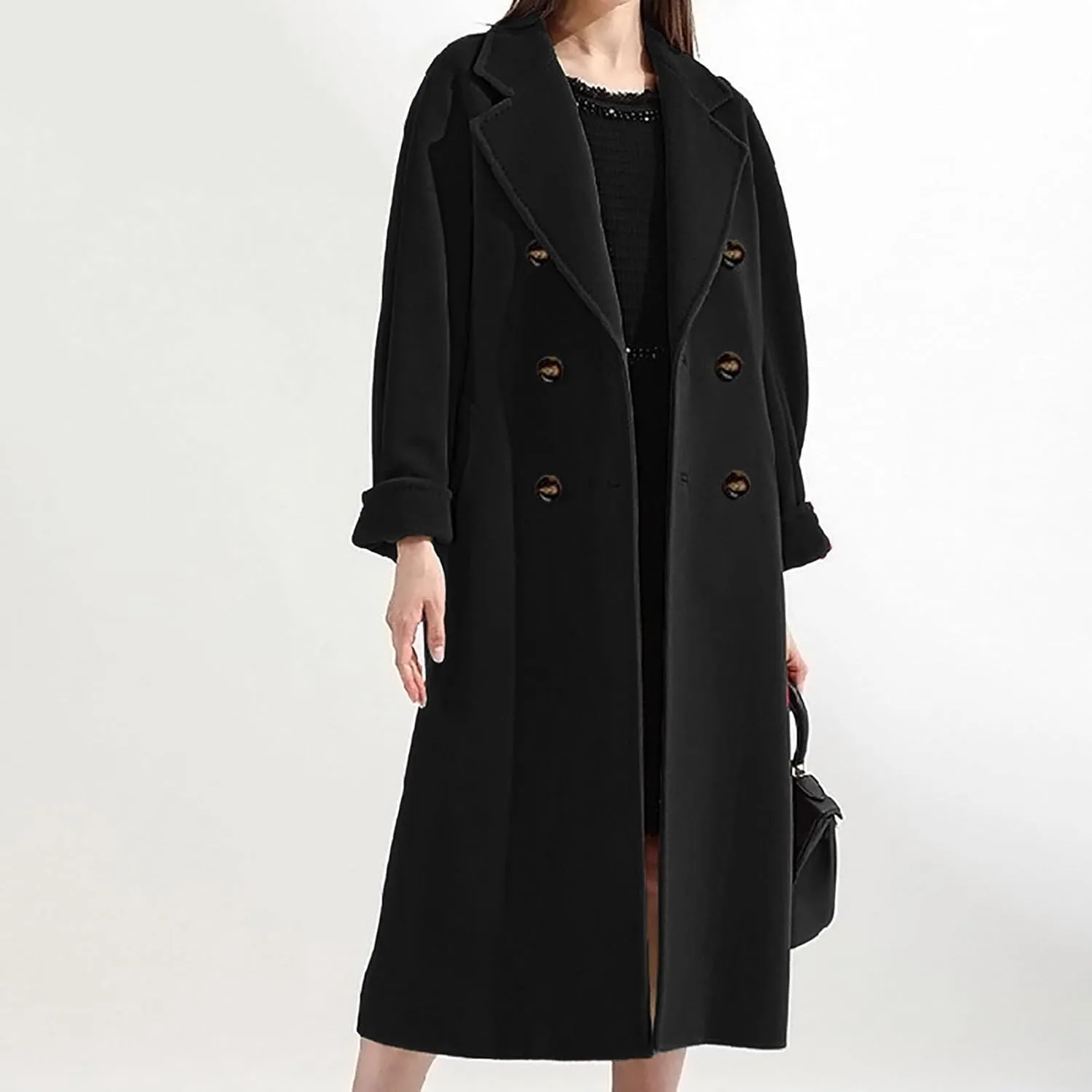 Plus Size Women's Mid-Length Double Breasted Overcoat Trench Jacket Stylish Fit Outdoor Wear Windbreaker