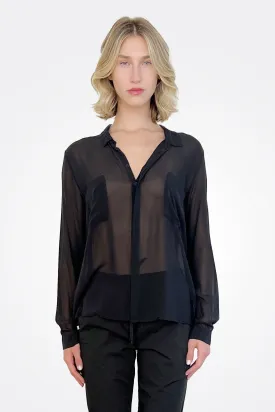 Pocket Silk Button Down - Black
