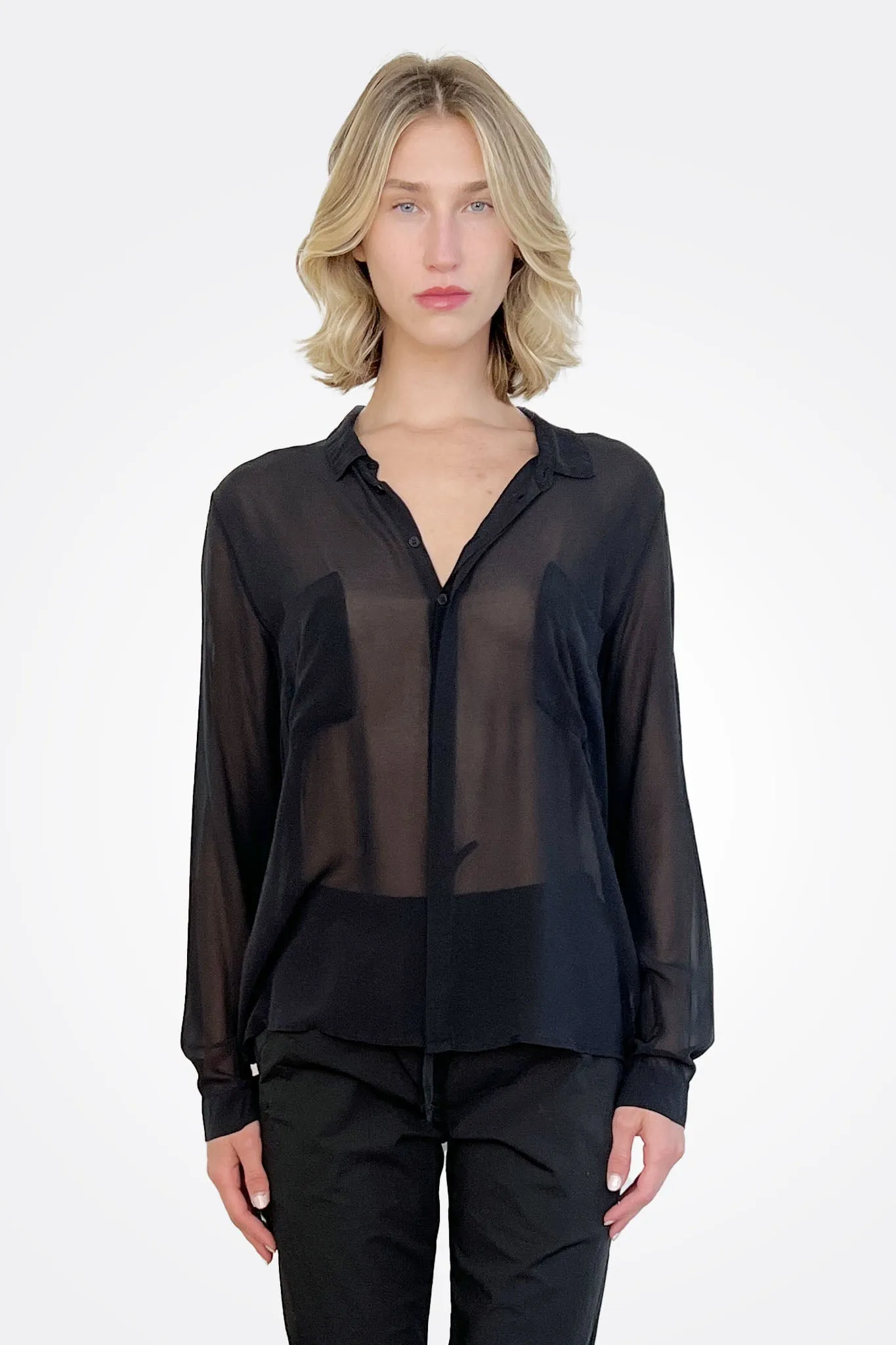 Pocket Silk Button Down - Black