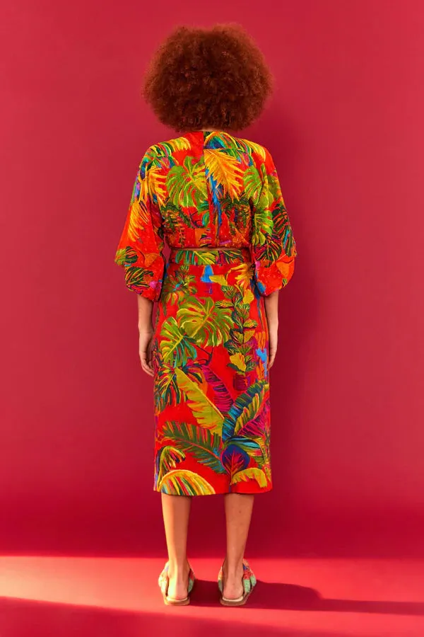 Red Urban Jungle Button Down Midi Skirt