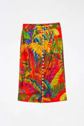 Red Urban Jungle Button Down Midi Skirt