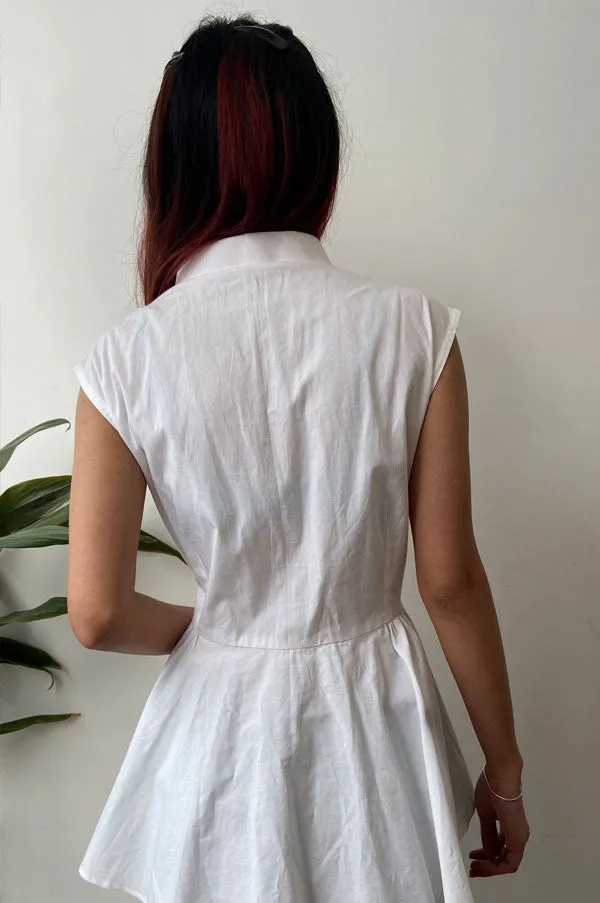 Regular Fit White Sleeveless Shirt for Women