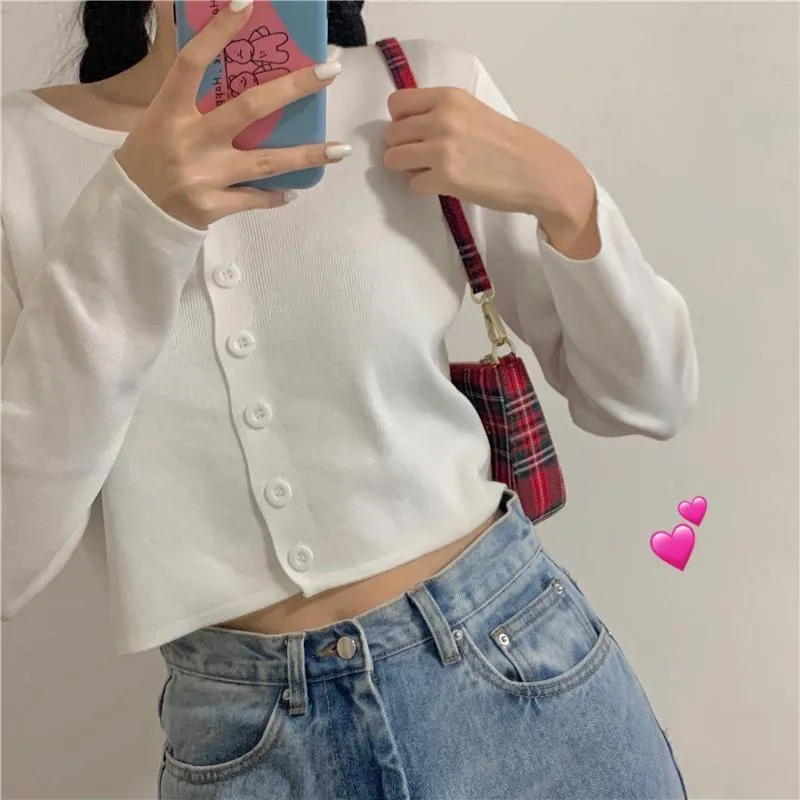 Retro Solid Colors Thin Cropped Cardigan