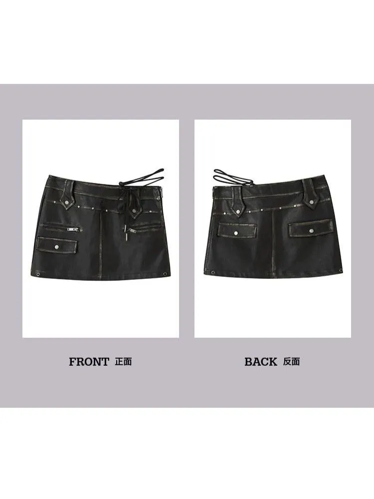 Retro Studded Leather Skirt【s0000003263】