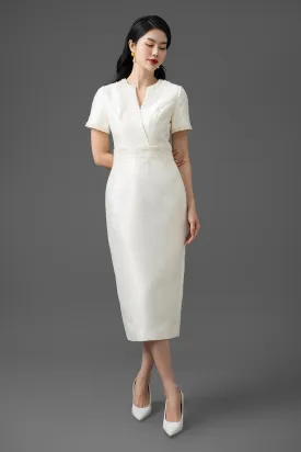 Rianla Pegged Short Sleeved Taffeta Midi Dress
