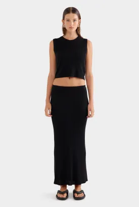 Rib Knitted Skirt - Black