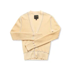 Ribbed Contrast-Stitch Cardigan Sweater (Straw)