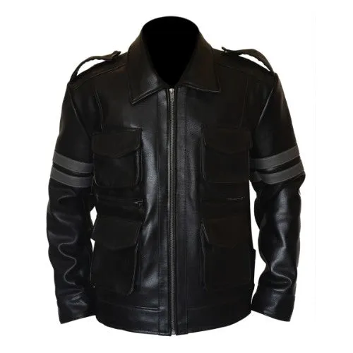 RW Authentic Cowhide Resident Evil 6 Black Genuine Cowhide Leather Jacket Leon Kennedy