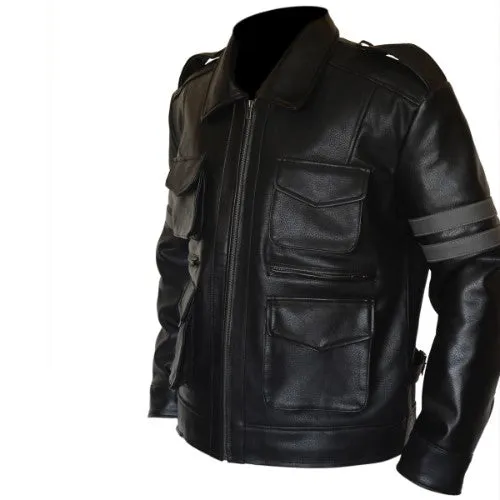 RW Authentic Cowhide Resident Evil 6 Black Genuine Cowhide Leather Jacket Leon Kennedy