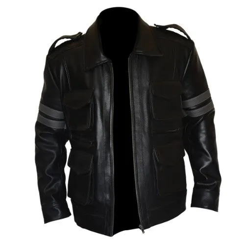 RW Authentic Cowhide Resident Evil 6 Black Genuine Cowhide Leather Jacket Leon Kennedy