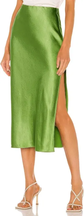 Sheface Women's Satin Midi Skirt High Waist Side Split Silk Cocktail Party Skirt Elastic Waistband Flared A-Line Midi Skirts