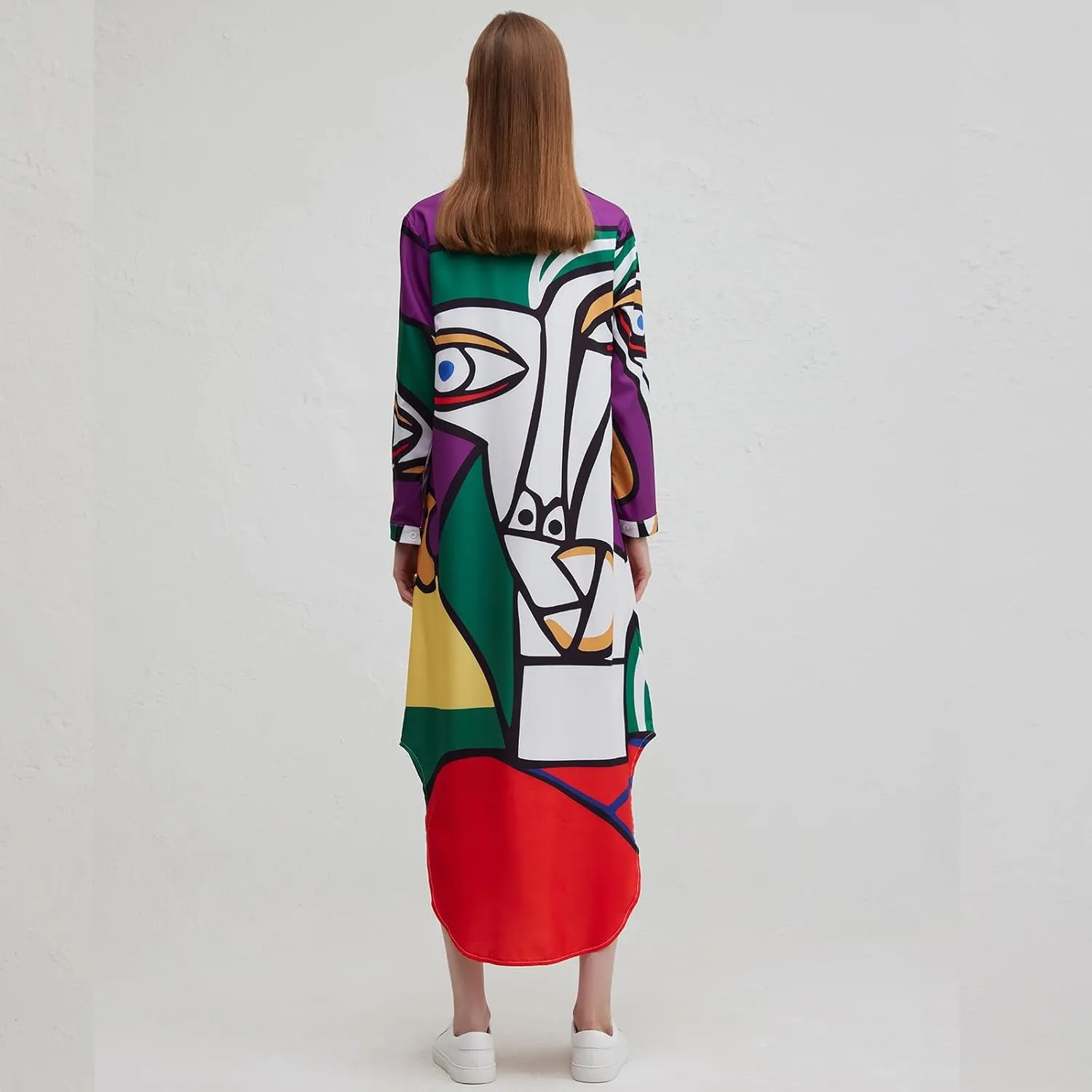 Shirt Long Dress Button Down Up Dress for Women Casual Long Sleeve Maxi Spring Summer Dresses with Sleeve Tab Pocket Collar