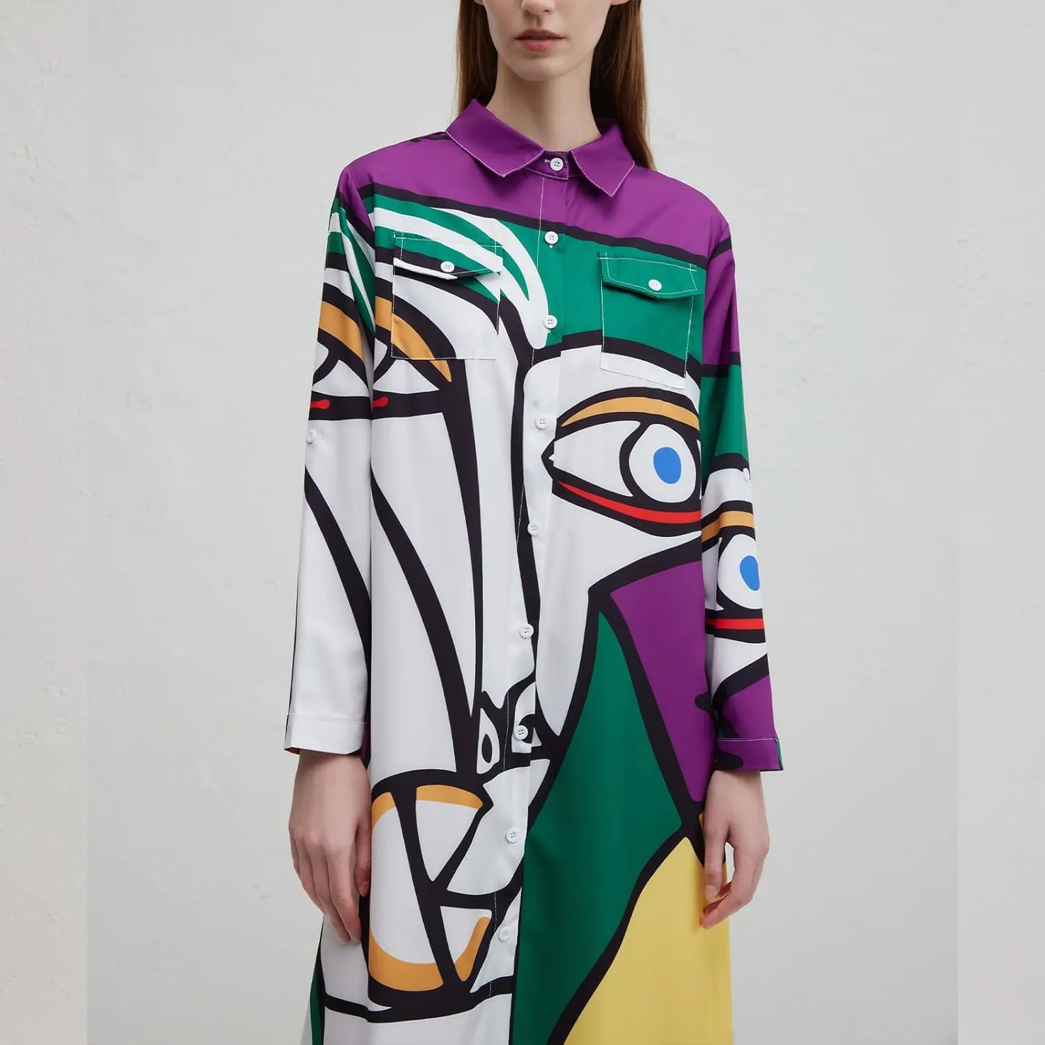 Shirt Long Dress Button Down Up Dress for Women Casual Long Sleeve Maxi Spring Summer Dresses with Sleeve Tab Pocket Collar