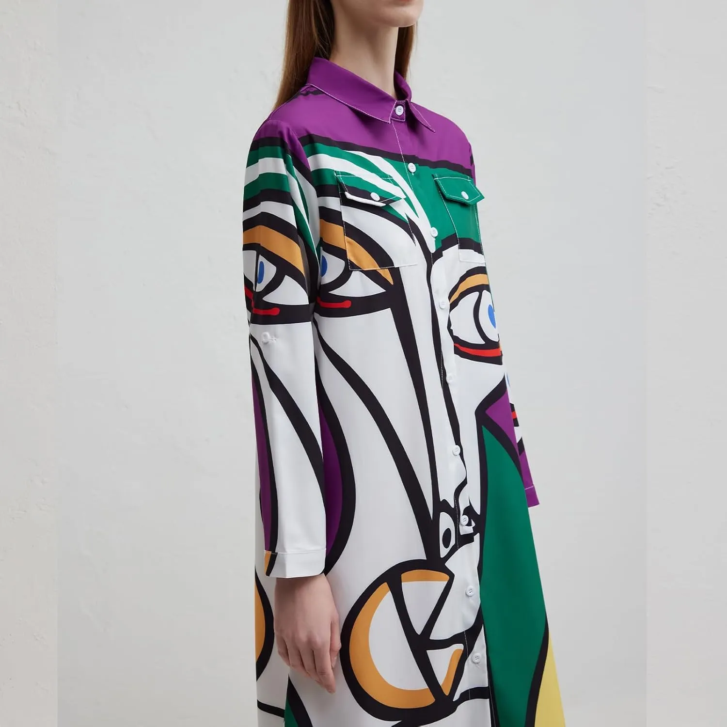 Shirt Long Dress Button Down Up Dress for Women Casual Long Sleeve Maxi Spring Summer Dresses with Sleeve Tab Pocket Collar