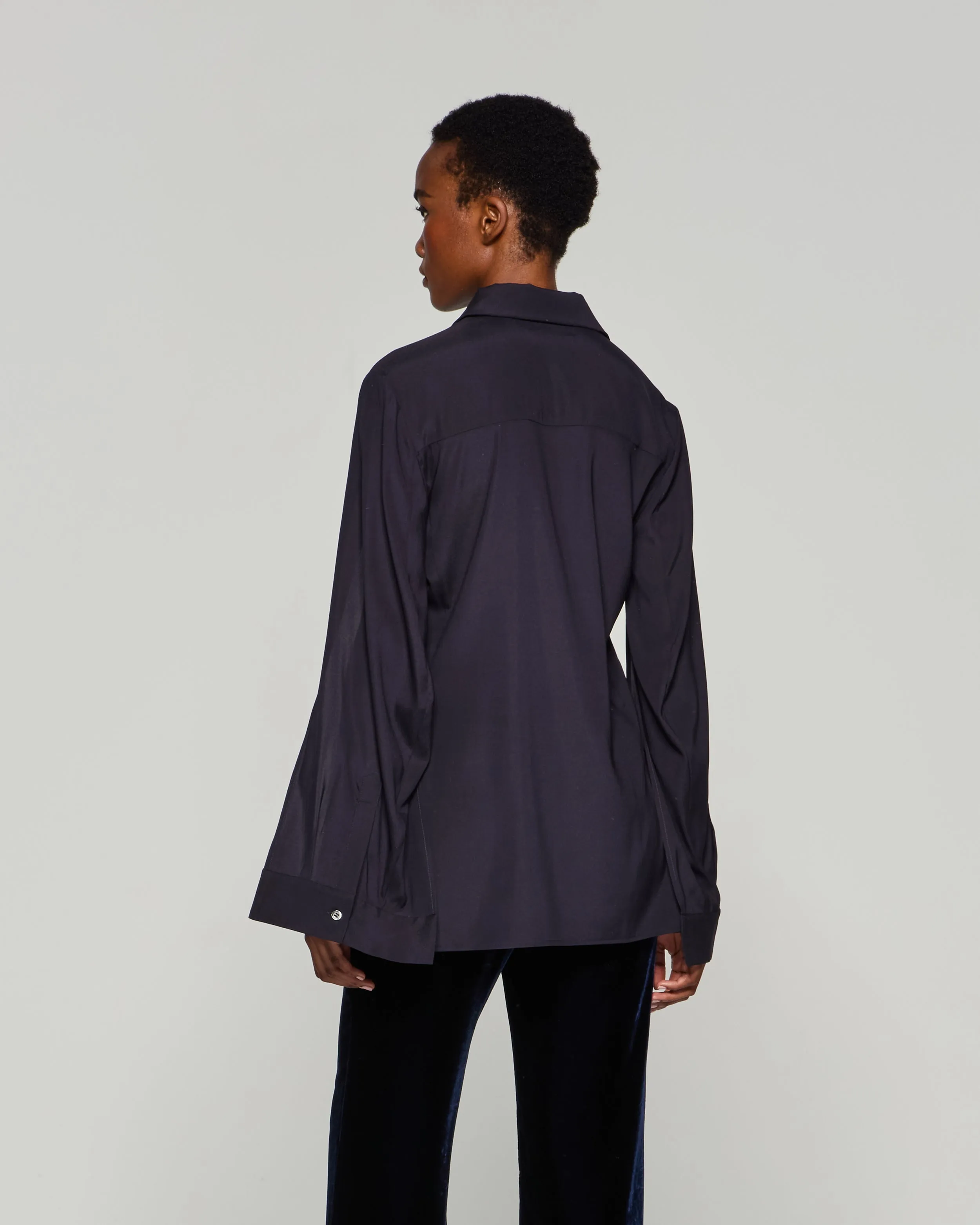 Silk Cape Sleeve Shirt - Midnight Navy