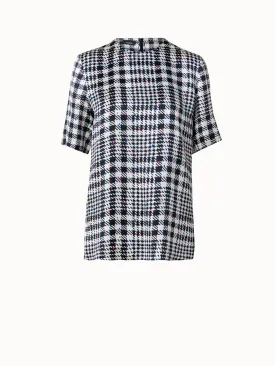 Silk Satin Blouse with Tweed Check Print