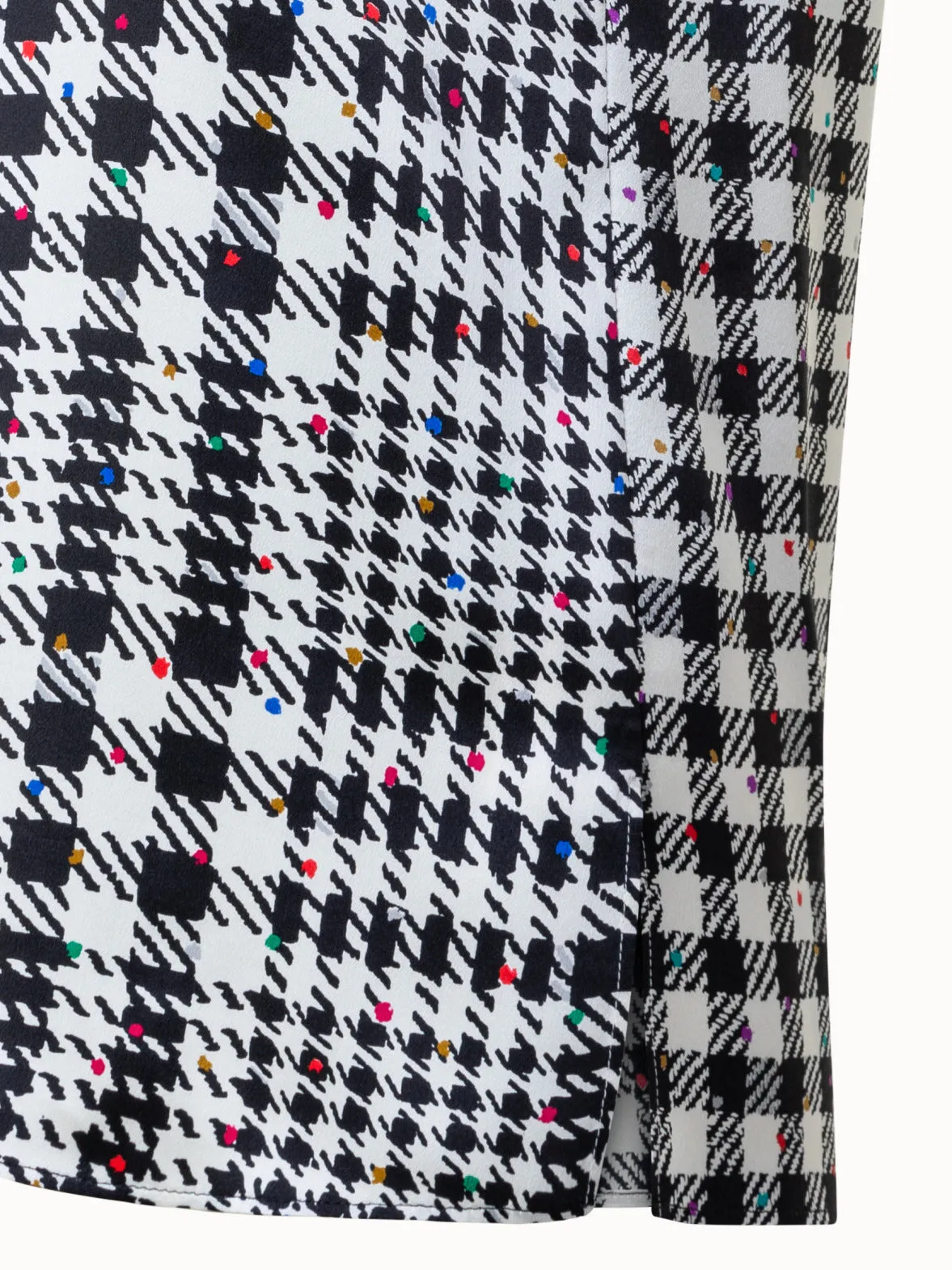 Silk Satin Blouse with Tweed Check Print