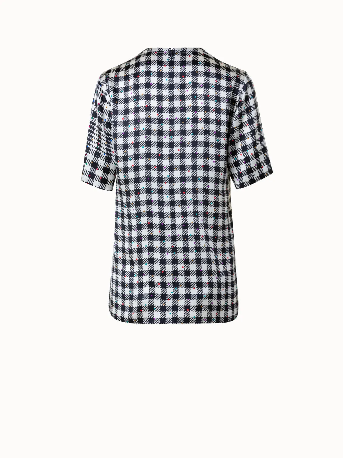 Silk Satin Blouse with Tweed Check Print