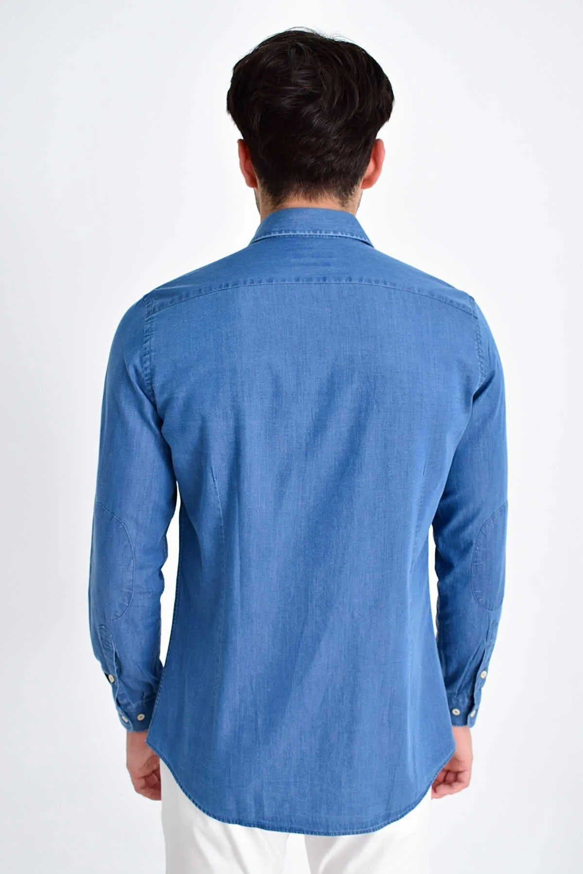 Slim Fit Long Sleeve 100% Cotton Indigo Casual Shirt