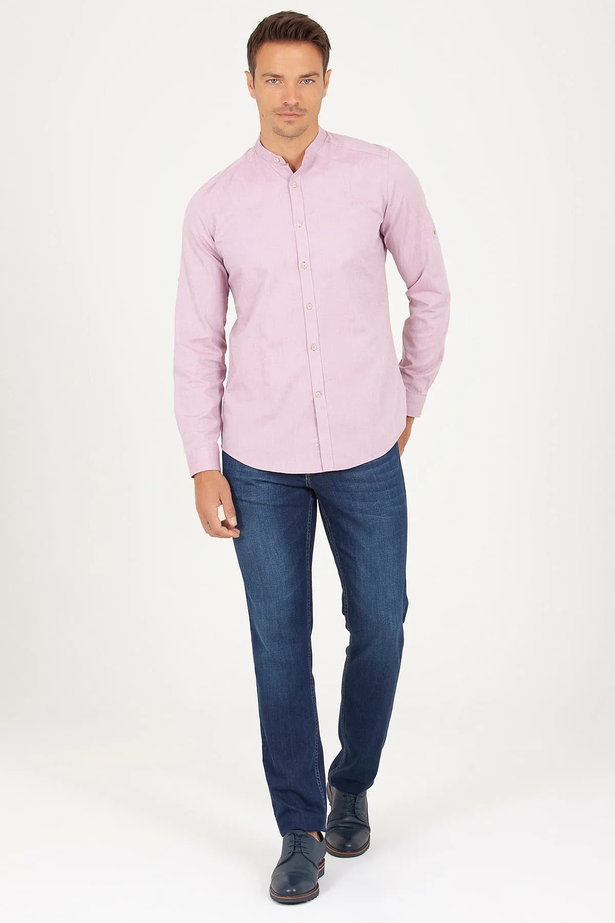 Slim Fit Long Sleeve Cotton Burgundy Casual Shirt